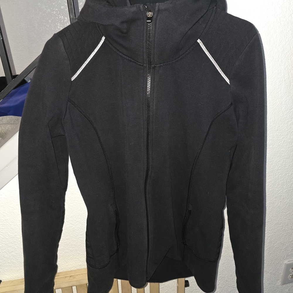 Black Hooded Jacket with White Accents